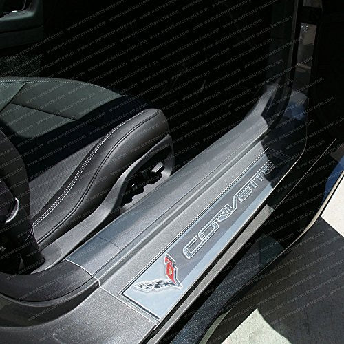 Corvette Clear Door Sill Protectors : C7 Stingray, Z51, Z06 (Clear w/Embossed Corvette Script)