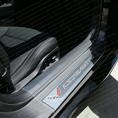 Corvette Clear Door Sill Protectors : C7 Stingray, Z51, Z06 (Clear w/Embossed Corvette Script)