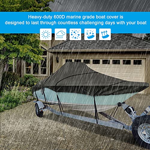 iCOVER Center Console Boat Cover, 600D Heavy Duty Marine Grade Waterproof Tear Resistant Boat Covers, Fits Boats 17'-19' Long Beam Width up to 102", Trailerable Boat Cover with Support Pole, Black - color: Black, size: 17ft-19ft long and beam width up to