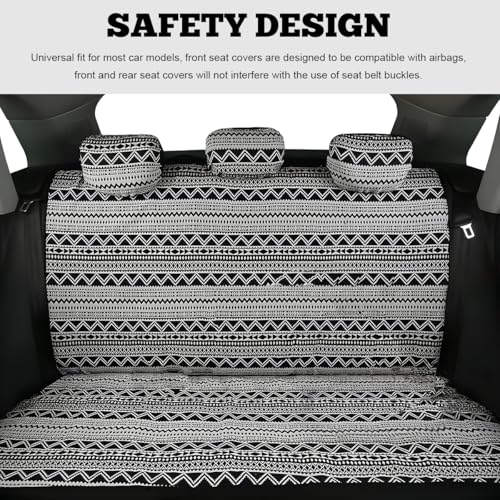 9PCS Baja Saddle Blanket Car Seat Covers, Front Set Breathable Washable Seat Covers with Seatbelt Pad, Striped Woven Cloth Airbag Compatible Seats Protector for Most Vehicles (Black White Wave) - color: Black White Wave