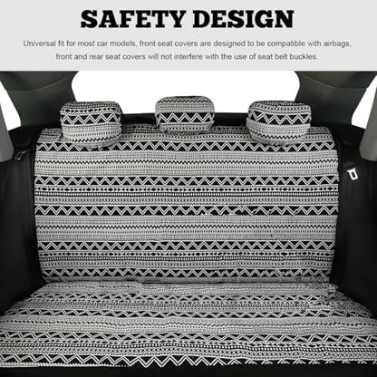 9PCS Baja Saddle Blanket Car Seat Covers, Front Set Breathable Washable Seat Covers with Seatbelt Pad, Striped Woven Cloth Airbag Compatible Seats Protector for Most Vehicles (Black White Wave) - color: Black White Wave