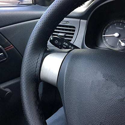 Onerbuy Universal Leather Car Steering Wheel Stitch On Wrap Cover DIY Sewing Breathable and Anti Slip, Maximum for 15-Inch Diameter Car Steering Wheel (Black) - color: Black
