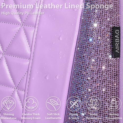 CAR PASS Light Purple Bling Diamond Leather Car Seat Covers Full Sets, Waterproof Shining Glitter Sparkly Crystal Universal Armrest Fit for Automotive Truck SUV Cute Women Girl,Lavender Rhinestone - color: Purple Rhinestone Lavender, size: Full Set
