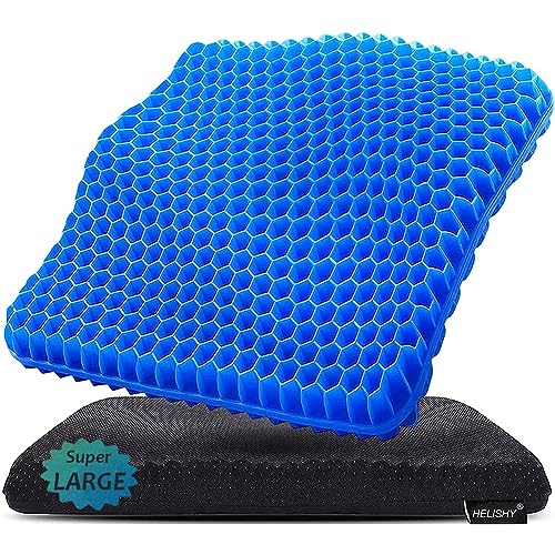 Gel Seat Cushion for Long Sitting Pressure Relief(Super Large&Thick) -Wheelchair Cushion for Pressure Sores - Coccyx,Sciatica & Tailbone Pain Relief Cushion- Non-Slip Butt Pillow for Office, Home, Car - color: Blue, size: Super Large - 19x18x1.65inch