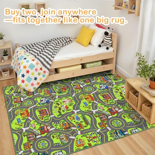 Upgrade Ultra Non Slip Kids Car Rug, Kids Road Playmat Rug for Toy Cars, Educational Town City Map Washable Carpet for Boy Playroom Bedroom, Safer Car Track Play Mat for Children Baby Toddler, 60"x36"