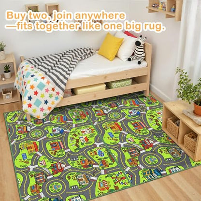 Upgrade Ultra Non Slip Kids Car Rug, Kids Road Playmat Rug for Toy Cars, Educational Town City Map Washable Carpet for Boy Playroom Bedroom, Safer Car Track Play Mat for Children Baby Toddler, 60"x36"