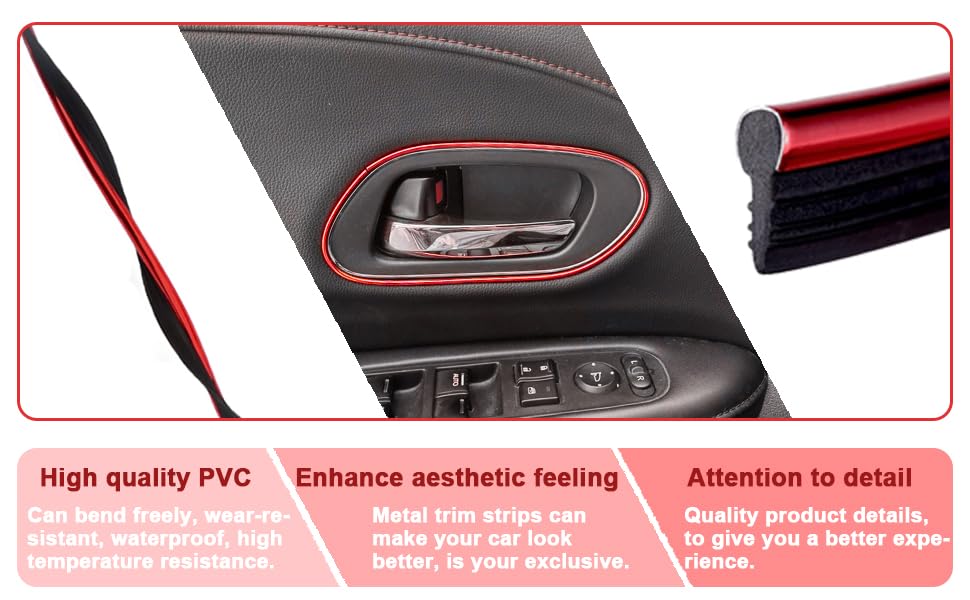 Car Interior Moulding Trim Strips 16.4ft /5M Universal Car Decoration Pinstriping Filler Insert Strips Styling Dashboard Decorative DIY Flexible Strip Garnish Accessory with Installing (Red)
