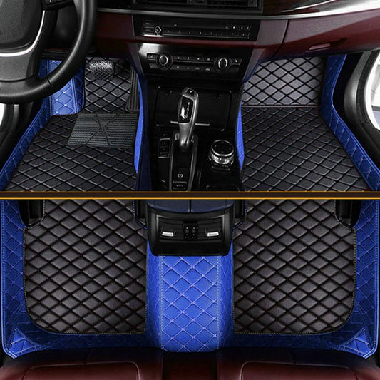 Customized Personalized car Floor mats, All-Weather Anti Slip and Waterproof Leather car Floor mat Set, 99.98% Customized Floor mats for Cars, Trucks, and SUVs (Edge Blue, Medium Black) - color: Edge blue, medium black