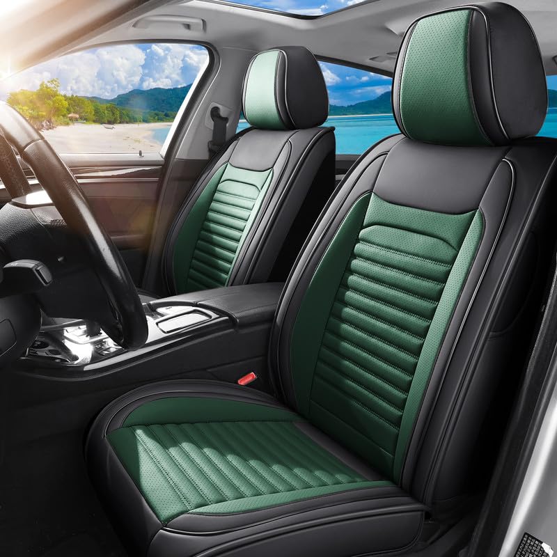 Car Seat Covers Full Set Fit for Chevy/Chevrolet Cruze 2011-2019, Premium Faux Leather Car Seat Protectors,Breathable Anti-Slip Full Wrapping Edge Seat Covers(Black&Green,Full Set)