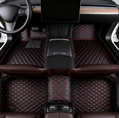 Add Personal Touch to Your Vehicle with IMEISH Customizable Logo Text Car Mats for 99% of vehiclesPads Protection Non-Slip Leather Floor Liners (Black red) - color: Black red