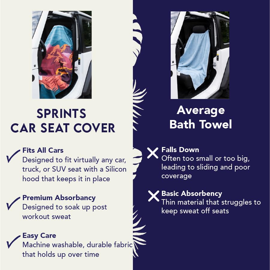 Sprints Athletic Running Towel, Full-Sized, Car Seat Cover - Performance Microfiber… (Out N Back) - color: Out N Back
