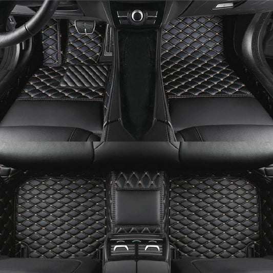 Customized Personalized car Floor mats, All-Weather Anti Slip and Waterproof Leather car Floor mat Set, 99.98% Customized Floor mats for Cars, Trucks, and SUVs (Black Beige) - color: Black beige