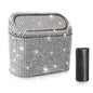 Accmor Bling Car Trash Can with 30pcs Garbage Bags, Vehicle Trash Bin with Lid Auto Dustbin Organizer Garbage Storage, Sparkling Crystal Mini Trash Container Holder - color: Black/White Rhinestone