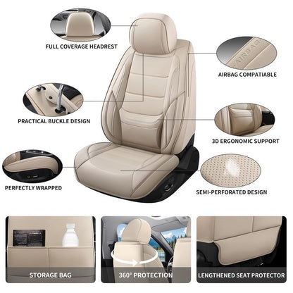 Car Seat Covers Full Set Fit for Hyundai Genesis 2009-2016, Premium Faux Leather Waterproof Car Seat Protectors with Lumbar Support, Breathable Anti-Slip Easy to Install(Beige,Full Set)