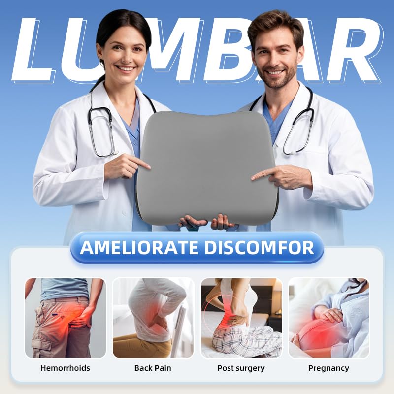 Lumbar Support Pillow for Office Chair, Memory Foam Lumbar Pillow for Lower Back Pain Relief (xiaoyaokaoGrey) - color: Xiaoyaokaogrey