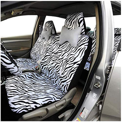 AUTOFAN Zebra Car Seat Covers for Full Set with 2 Seat Belt Pads & Universal 15 Inch Steering Wheel Cover Fit for Cars, Trucks, SUV, or Van - color: animal zebra