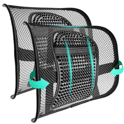 2 Pack Mesh Back Lumbar Support, Back Support Seat Cushion with Breathable Mesh for Office Chairs Car 12” x 16” - color: Black * 2