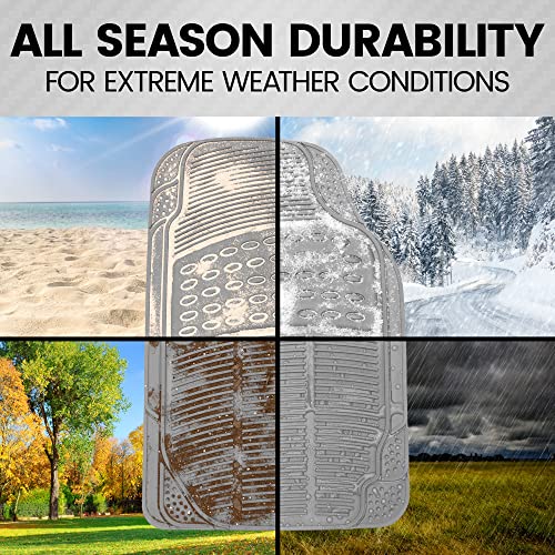 BDK OF-554 Rubber Car Floor Mats, Universal Front & Rear Combo Set with Trunk Cargo Mat Liner for Car Sedan SUV Van, Heavy Duty All Weather Trim to Fit - color: Gray