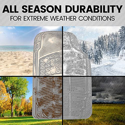 BDK OF-554 Rubber Car Floor Mats, Universal Front & Rear Combo Set with Trunk Cargo Mat Liner for Car Sedan SUV Van, Heavy Duty All Weather Trim to Fit - color: Gray