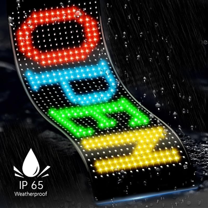 LED Sign for Car Taxi, 7''x3'' Flexible LED Matrix Panel USB 5V Bluetooth APP Control DIY Programmable Scrolling Display, Custom Neon Sign for Windshield Motor Party Festival Bar Store Business Advertising