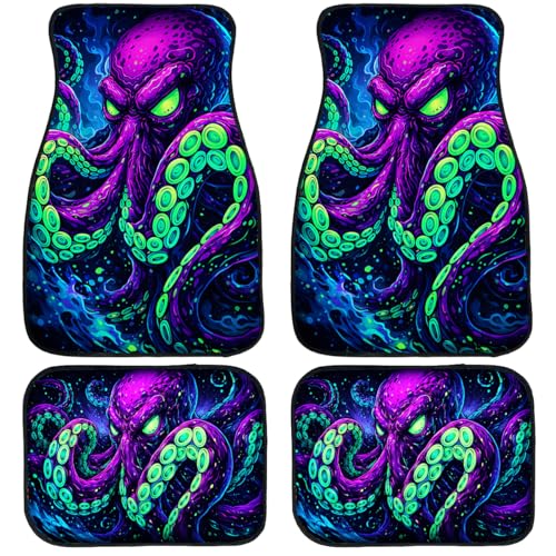 Octopus Cthulhu Car Floor Mats Set of 4 Neon Purple Green Tentacle Ocean Art Decorative Car Floor Carpets Front Rear Carpets Mat Non-Slip Auto Car Accessories Universal Fit Car Accessories for Truck - color: Octopus Cthulhu