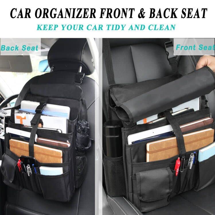 ECWKVN Car Front Seat Organizer with Dedicated Tablet/Laptop Storage, Vehicle Storage Organizer with Cup Holder-Adjustable Strap, Hardened Buckles, Car Seat Organizer Law Enforcement