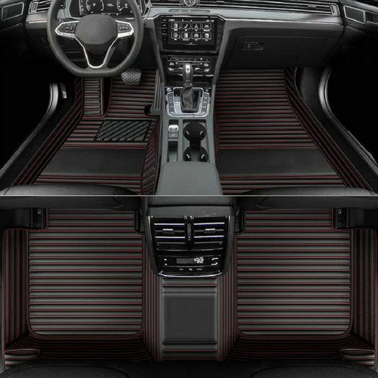 Customized Personalized car Floor mats, All-Weather Anti Slip and Waterproof Leather car Floor mat Set, 99.98% Customized Floor mats for Cars, Trucks, and SUVs (Black and red Stripes) - color: Black and red stripes
