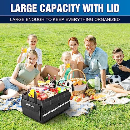 K KNODEL Car Trunk Organizer with Lid, Collapsible Car Trunk Storage Organizer, Car Organizer and Storage for SUV, Truck, Sedan (Medium, Black)