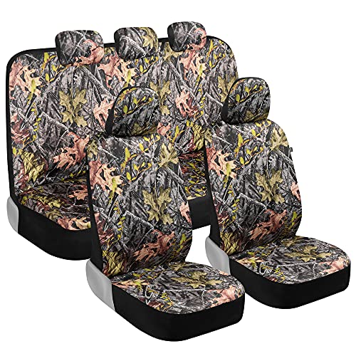 BDK Camo Car, Full Set – Realistic Green Forest Camouflage Automotive Front & Bench Back Seat Cover, Camoflauge Interior Protectors for Auto Truck Van & SUV - color: Seat Cover Set