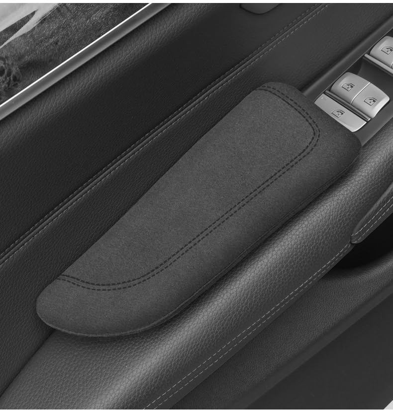 Italian Alcantara Style Fur Car Elbow Rest Pad - Universal Armrest & Knee Cushion - Thigh Support Comfort Pillow - color: Black Line Left