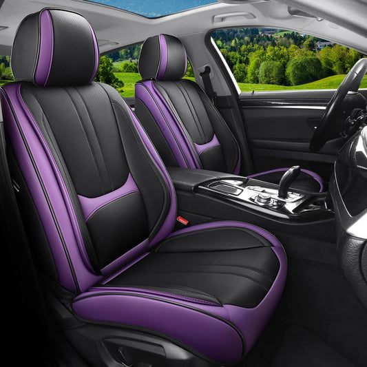 Car Seat Covers Full Set Fit for Buick Lacrosse 2004-2019, Automotive Luxury Faux Leather Seat Covers 5 Seats, Breathable Anti-Slip Seat Protectors (Black&Purple,Full Set) - color: Black&Purple, size: Fit for Lacrosse