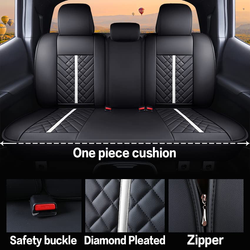 Tacoma Truck Rear Seat Covers 2005-2024 2025 2026 Access Double Cab TRD Sport Offroad Limited SR5 V6 Back Car Cushions with Waterproof Faux Leather(Rear Seat/Black-White) - color: Rear Seat/Black-White