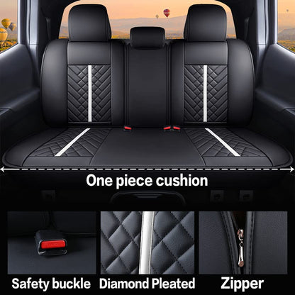 Tacoma Truck Rear Seat Covers 2005-2024 2025 2026 Access Double Cab TRD Sport Offroad Limited SR5 V6 Back Car Cushions with Waterproof Faux Leather(Rear Seat/Black-White) - color: Rear Seat/Black-White