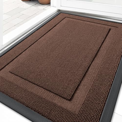 OLANLY Front Door Mat Indoor Outdoor Entrance, Waterproof All-Season, All-Weather Doormat, Sturdy Natural Rubber, Low Profile, Easy Clean Patio Porch Entryway Mat, 29.5x17, Chocolate Brown - color: Chocolate Brown, size: 29.5" x 17"