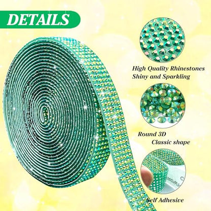 Self Adhesive Green AB Rhinestone Ribbon Crystal Strips, 3 Yards Bling Christmas Resin Rhinestone Diamond Sticker for DIY Crafts,Wedding,Halloween Christmas Party(Green AB) - color: Green AB