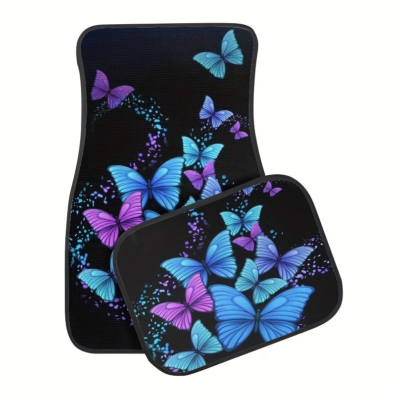 Butterfly Printing Car Floor Mats,Black Carpet Floor Mats with Heel Pad for Cute Women Girl, Universal Fit for Suvs,Sedans,Trucks,Cars, Set of 4 (Butterfly Style 1) - style: Butterfly style 1