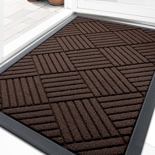 OLANLY Front Door Mat Outside Entrance 29.5x17, Absorbent, Heavy Duty Sturdy Natural Rubber Doormat Indoor Outdoor, Stain and Fade Resistant, Non-Slip Low Profile Floor Mat for Entryway, Brown Diamond - color: Brown Diamond, size: 29.5" X 17"