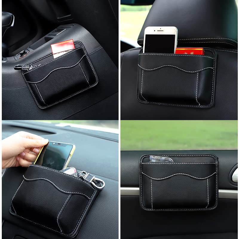 BetterJonny 2 Pcs Car Side Pocket Organizer, PU Leather Car Seat Side Storage Pocket Multifunctional Auto Console Side Storage Bag for Car Interior Organizer