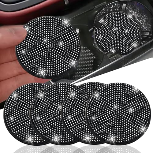 NBTEPEM 4pcs Bling Car Cup Holder Coaster, 2.75 inch Anti-Slip Shockproof Universal Fashion Car Coasters Insert Bling Crystal Rhinestone Automotive Interior Accessories for Women (4 pcs, Black) - color: Black, size: 4 pcs