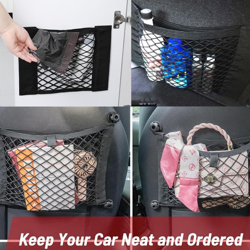 ZMD 2Pcs Universal Mesh Cargo Net with Adhesive Tape, 9.8x15.7in Small Cargo Car Storage Net RV Storage Netting Mesh Pocket Net Wall Sticker Organizer for Car Rv Trunk Boat (Black) - size: 15.7 x 9.8 Inches