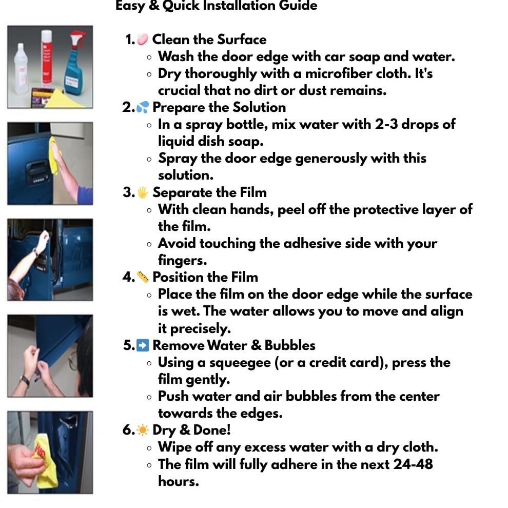 Door Edge Paint Protection Film, Car Door Handle Cup, Scotch Guard, Mini Knife, Squeege Cloth PPF Precut, Universal Fit, Protector, Upromax SelfHealing Scratch (Door Edge/Clear/4-Doors)