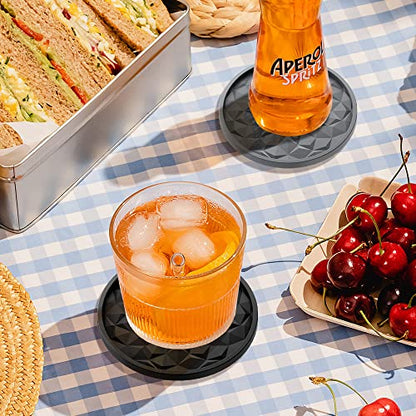 Silicone Coasters with Holder,[6 Pack] Drinking Coasters - Cup Mat for Hot or Cold Drinks, Thickened, Non-Slip, Non-Stick,Deep Tray Black - color: Black