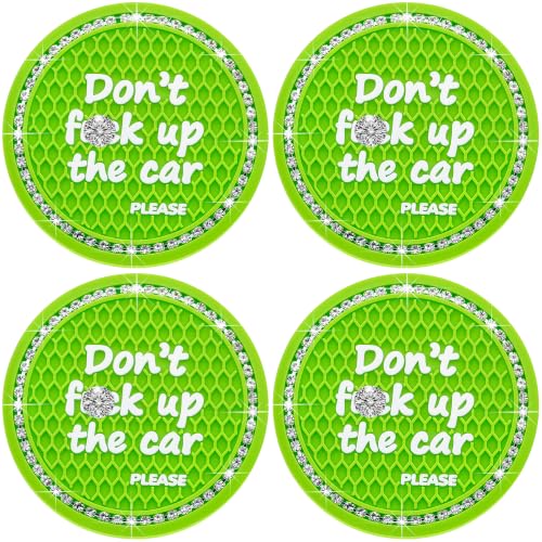 2PCS Bling Crystal Rhinestone Cup Holder Coaster – 2.75 Inch Anti-Slip Auto Insert Cup Coaster – Sparkling Interior Decor Accessories for Cars & Vehicles (Green & White) - color: Alphabet Green & White, size: 2 pcs