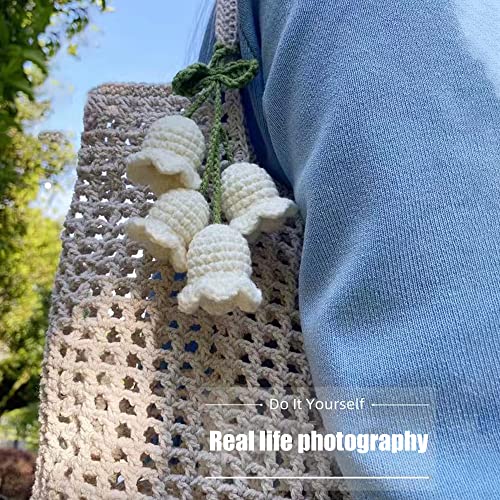 Handmade Knitted Rear View Mirror Pendant Ornament, Cute Car Accessories Aesthetic, Kawaii Car Decor for Home Decorative Pendants - style: White