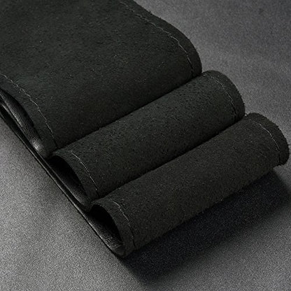 Top Genuine Leather Steering Wheel Cover Universal 15 Inch with Anti-Slip Design and Soft Padding,Steering Wheel Stitch on Wrap - color: black
