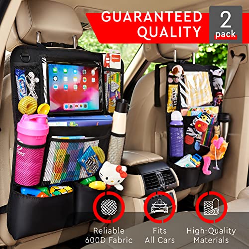 Backseat Car Organizer, Kick Mats Back Seat Protector with Touch Screen Tablet Holder, Back Seat Organizer for Kids with 9 Storage Pockets, Travel Accessories (2 Pack, Ocean Blue)