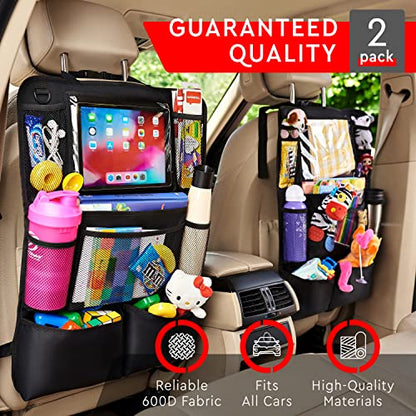 Backseat Car Organizer, Kick Mats Back Seat Protector with Touch Screen Tablet Holder, Back Seat Organizer for Kids with 9 Storage Pockets, Travel Accessories (2 Pack, Ocean Blue)