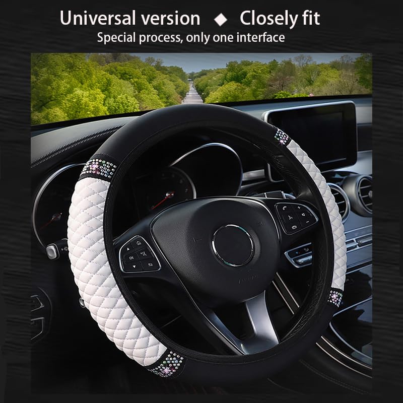 Microfiber Leather Steering Wheel Cover with Anti-Slip Lining Universal Car Accessory for Steering Wheel with a Diameter of 14.5-15 inch (White) - color: White