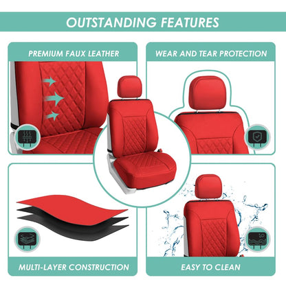 FH Group Deluxe Faux Leather Diamond Pattern Front Set Car Seat Cushions (Red) with Gift - Universal Fit for Cars, Trucks, & SUVs - color: Red