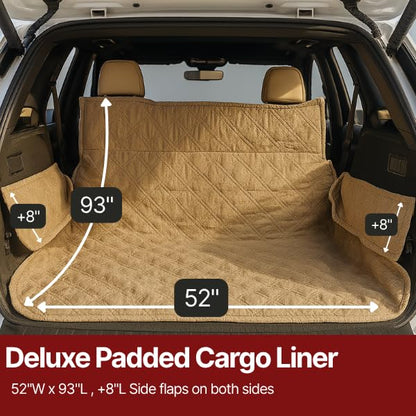 Formosa Covers Dog Cargo Liner for SUV - Heavy Duty Quilted and Padded Mat Covers Trunk Back Area - Hair Easily Shakes Off - Taupe - Universal Fit 68" W x 93" L - color: Taupe